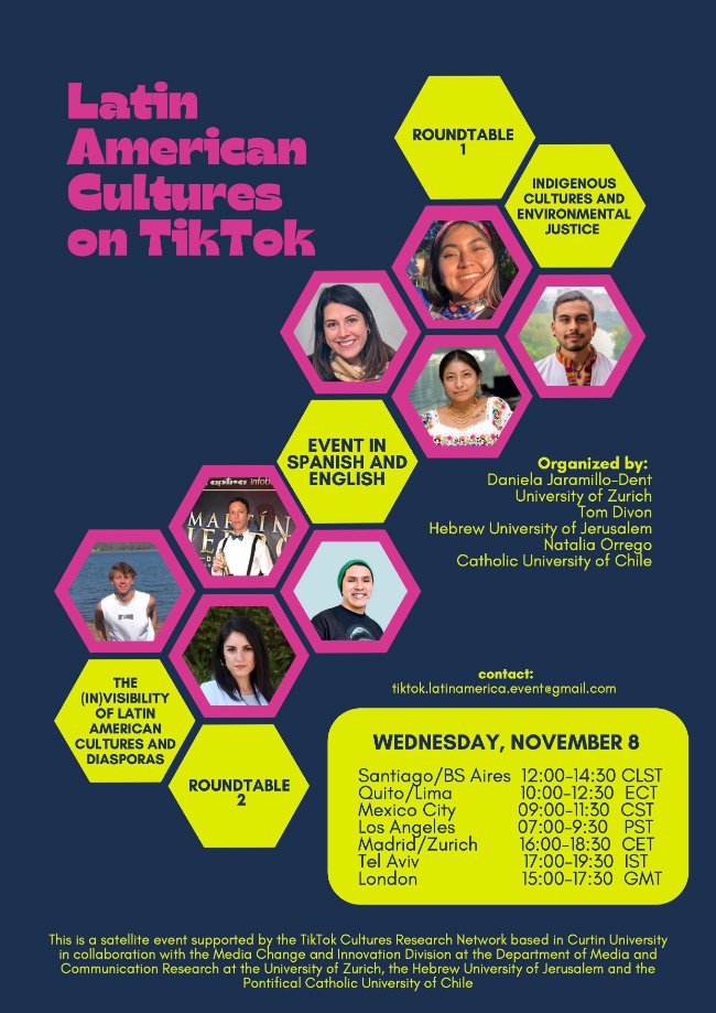 We are looking forward to our second satellite online roundtable event, ‘Latin American Cultures on TikTok’ or ‘Culturas Latinoamericanas en TikTok’ this Wednesday 8 November! More details on this event, including registration, can be found here: tiktokcultures.com/latin-american…