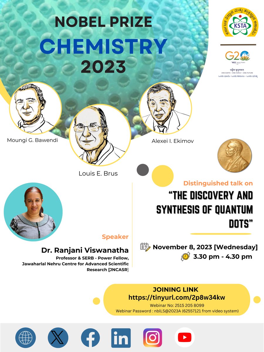 🌟 Exciting News! Join us for the Nobel Lecture Series Webinars on 'The Discovery and Synthesis of Quantum Dots' by Prof. Ranjani Viswanatha. 🧪🔬 🗓️ Date: 08 November 2023 🕒 Time: 03:30 pm -04:30 pm 🌐 Webinar Link: tinyurl.com/2p8w34kw Explore the world of Quantum Dots