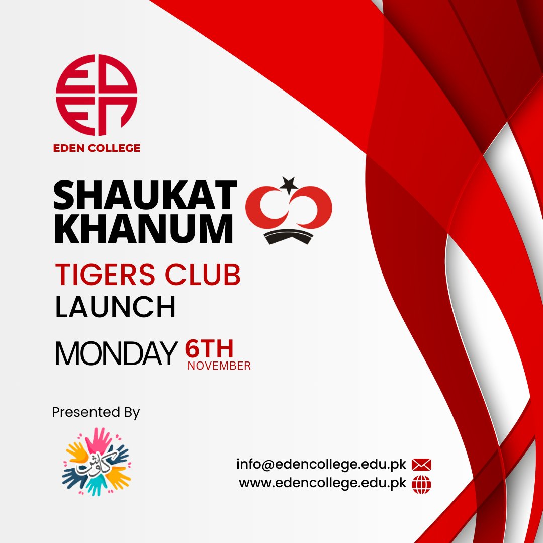 Shaukat Khanum is launching its Tigers Club at Eden College. Our Vikings will be joining hands with them to help generate funds for their projects across Pakistan.
#edencollege #edencollegepk #shaukatkhanum #ShaukatKhanumKarachi #Shaukatkhanumhospital #shaukatkhanumtigers