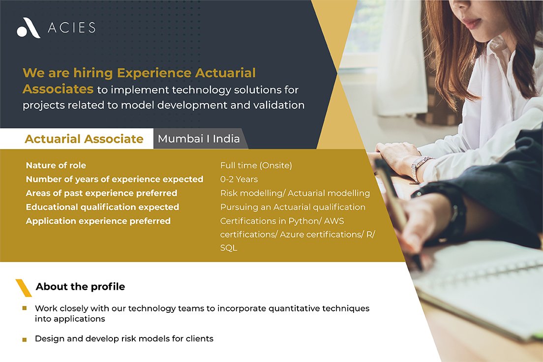 #wearehiring - Join our team as #actuarial associates and get the opportunity to develop and implement technology solutions for #modeldevelopment and #modelvalidation

Apply now - lnkd.in/gD2zA82T

#acies #nowhiring #careers #actuaryjobs #actuarialjobs #actuaries