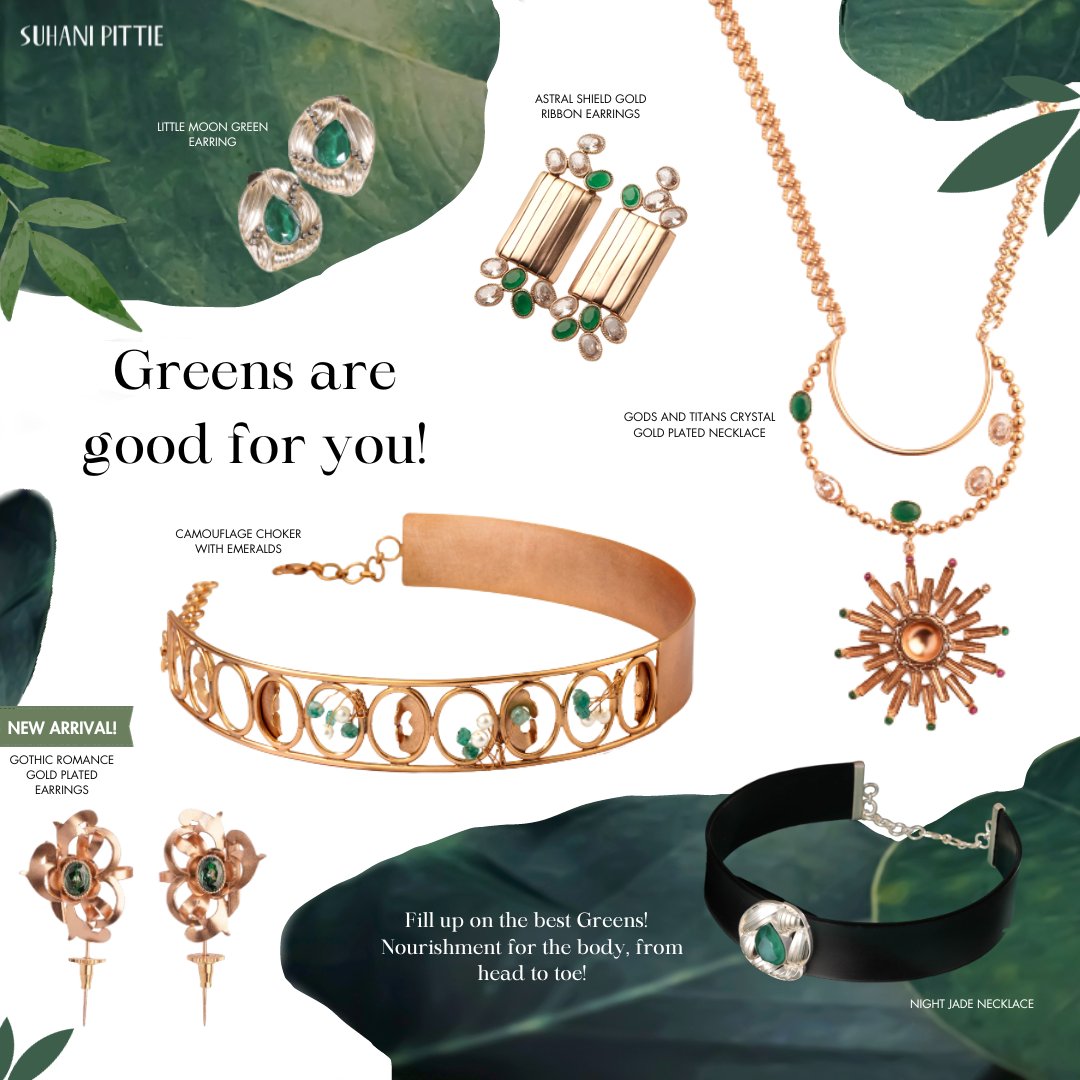 Come get your Greens! 

#SuhaniPittie #GoldJewelry #Earrings #GoGreen #DesignerJewellery #Handcrafted #ChokerNecklace #Gemstones #Celebstyle #Necklace #MondayMotivation