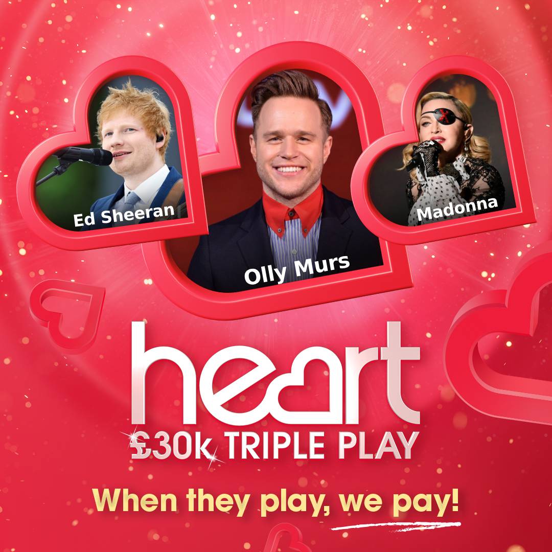 Will you start your week £30,000 richer? You're listening out for these new artists: @edsheeran, @ollymurs and @Madonna! 1 artist = £300 2 artists back-to-back in any order = £3,000 3 artists back-to-back in any order = £30,000 Win here: heart.co.uk/win/heart-30k-…