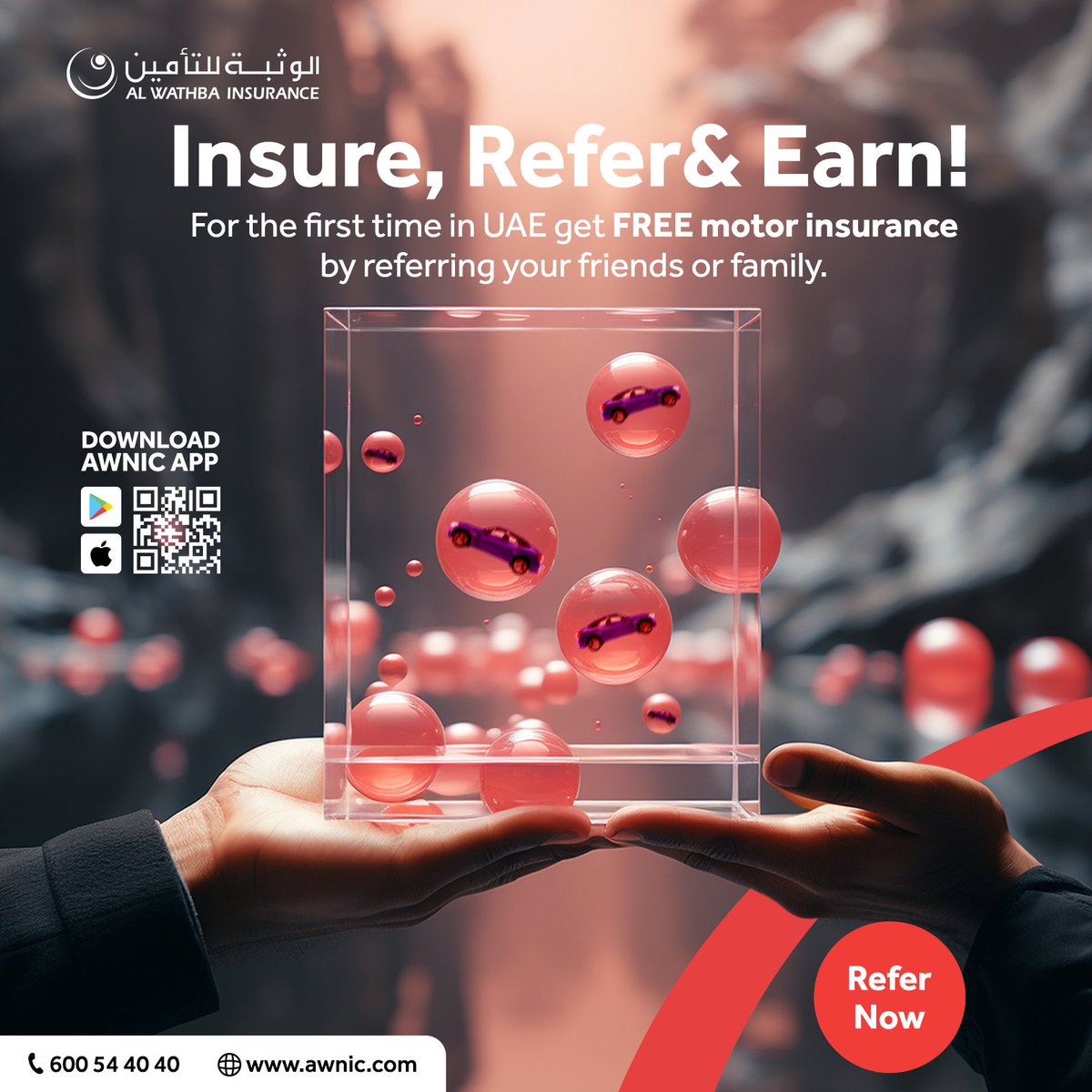 WathbaInsurance's tweet image. 🚗 Refer your friends or family today &amp;amp; enjoy the ride without any insurance costs! 
 #FreeInsurance #DriveSecure 🎉
🚗 قم بدعوة أصدقائك وعائلتك إلى تطبيقنا واستمتع بالرحلة دون أي رسوم على تأمين سيارتك!
  #تأمين مجاني #تأمين_رحلتك 🎉