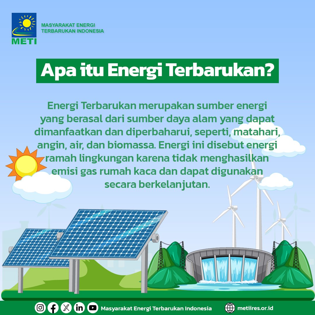 metiires's tweet photo. Halo #metizen
Sudah tau belum apa itu energi terbarukan?
Kalau belum tau mimin kasih tau nih apa itu energi terbarukan.
#METI
#SumberDayaAlam
#EnergiTerbarukan
#SumberEnergi
#EnergiMasaDepan https://t.co/NSXAU99OTv
