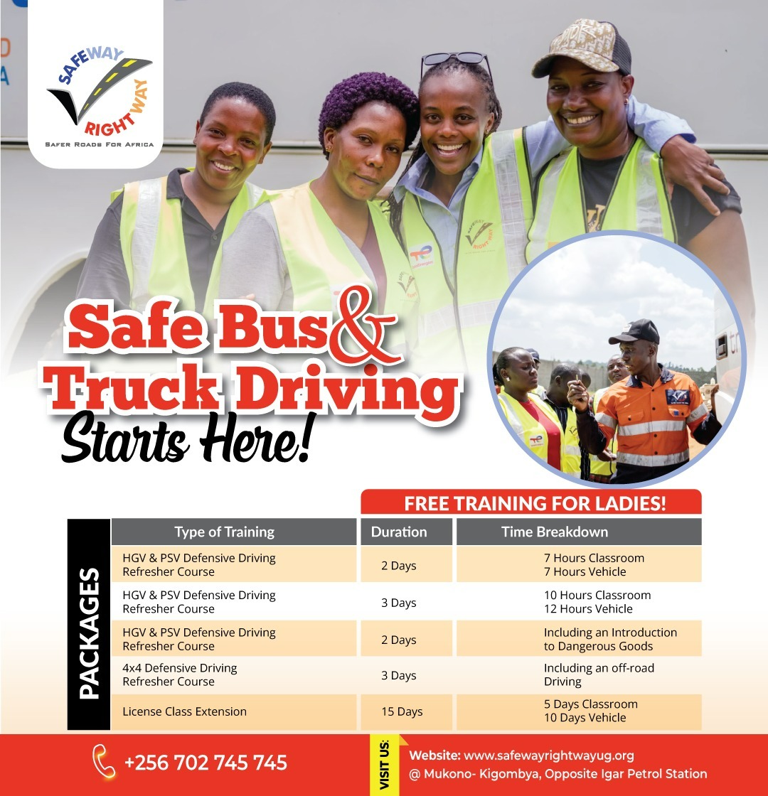 #CareerMonday 
Interested in a Professional Truck and Bus Driving Career?
Come and develop your skills with our Professional Driver Training School at Mukono. 
#TheSafeWayIsTheRightWay
#RoadSafety