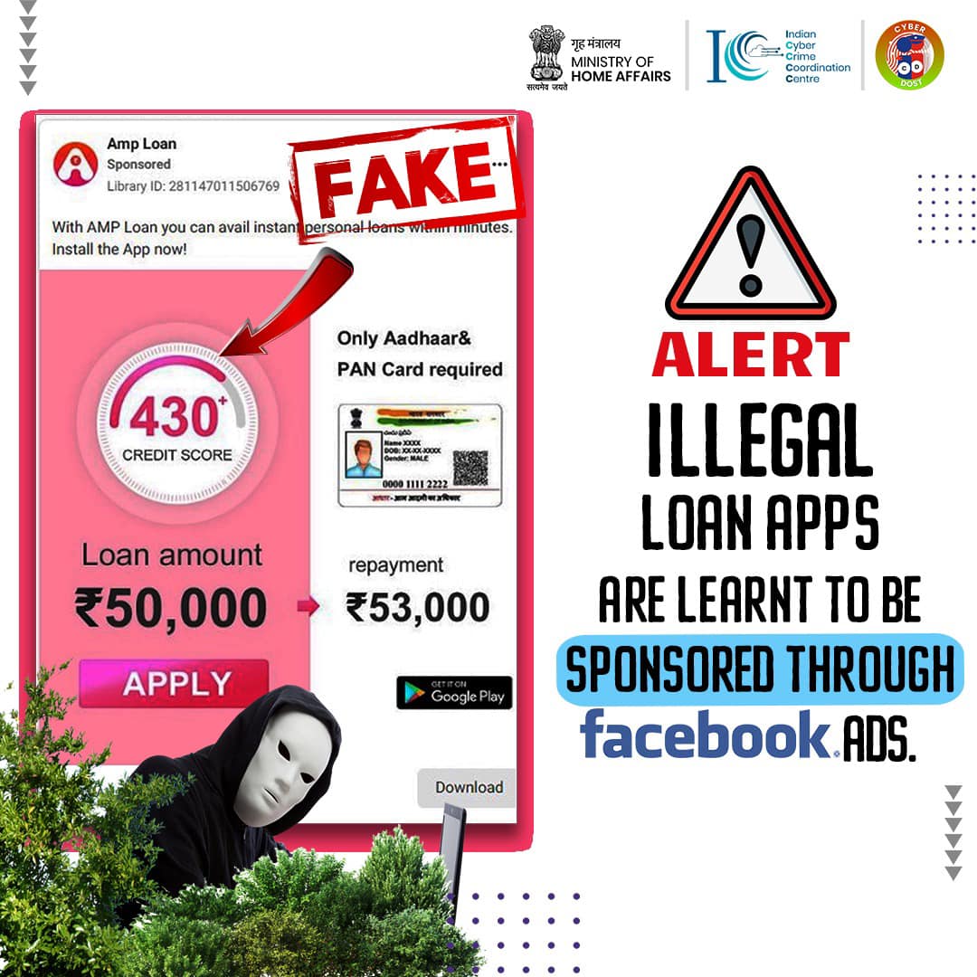 CrimeTripura's tweet photo. Illegal loan apps are learnt to be sponsored through Facebook Ads. Verify details before engaging. User caution is suggested. Always avail loans from RBI regulated entities.
#CyberDostFactCheck
#InstantLoan
#LendingApps
#I4C
#safety
#besafe
#FraudAlert https://t.co/Zi2cwwd9cy