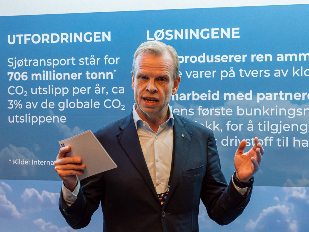 yara's tweet photo. At @zeronorge, we showcased concrete ways we're cutting emissions. 💨

🚢 Working w/ North Sea Container Line, we announced Yara Eyde - the world's first ammonia-powered container ship!

♻️ We also shared our agreement w/ @HoeghAutoliners on a future supply deal of clean ammonia. https://t.co/RnumX33gdh