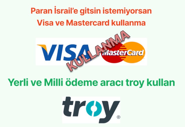 avucunuzuyalayn's tweet image. Az önce çalıştığım @ziraatbankasi nı arayarak Visa olan kredi kartımı troy olarak değiştirdim 
Her alışverişimde Türkiye&apos;m kazansın🇹🇷 

Türkiye sesimizi duydu Anthony Blinken Sezgin Tanrıkulu Tel Aviv&apos;e Ekrem İmamoğlu bir yahudi #Hamas Norveç Kenan İmirzalıoğlu #GetirBoykot alevi