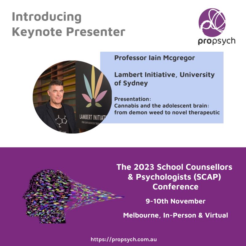 Lambert Initiative (@lambert_usyd) on Twitter photo 🌱🧠 Cannabis and the adolescent brain: from demon weed to novel therapeutic - catch Prof <a href="/iainsmcgregor/">Iain McGregor</a> at ProPsych's #SCAP2023 in Melbourne this week!
Registrations still open at 👉 propsych.com.au/conferences/20… 🌱🧠 Cannabis and the adolescent brain: from demon weed to novel therapeutic - catch Prof <a href="/iainsmcgregor/">Iain McGregor</a> at ProPsych's #SCAP2023 in Melbourne this week!
Registrations still open at 👉 propsych.com.au/conferences/20…