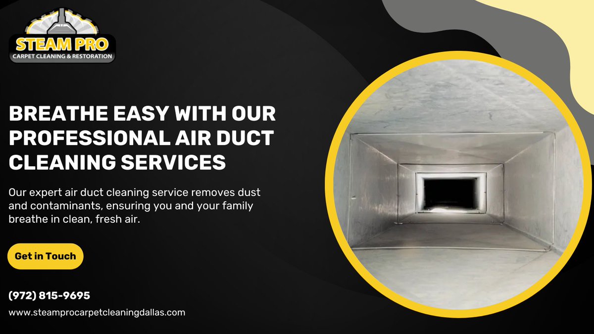 SteamProDallas's tweet image. 🌬️Want to breathe easy at home? Our professional air duct cleaning services are here to clear the way for fresh, clean air. Say goodbye to dust and allergens!🍃 

☎: (972) 815-9695
🌐: steamprocarpetcleaningdallas.com/air-duct-clean…

#AirDuctCleaning #CleanAir #HomeComfort #steamprocarpetcleaningdallas