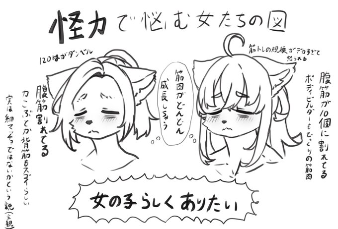 怪力で悩むメスケモたちで集まってお悩み相談会してほしいなっていう妄想(大上さんをお借りして…) 