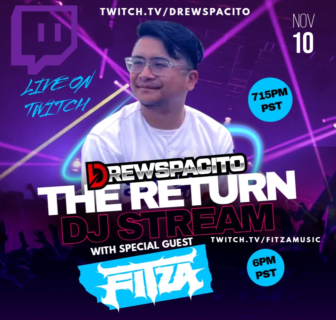 andrewb3's tweet photo. This Friday I’m doing my DJ stream return!! Featuring @FitzaItza opening!! Come thru and support we got the bangers for y’all 😎🔥⛽️ https://t.co/CzqGtDVlU4