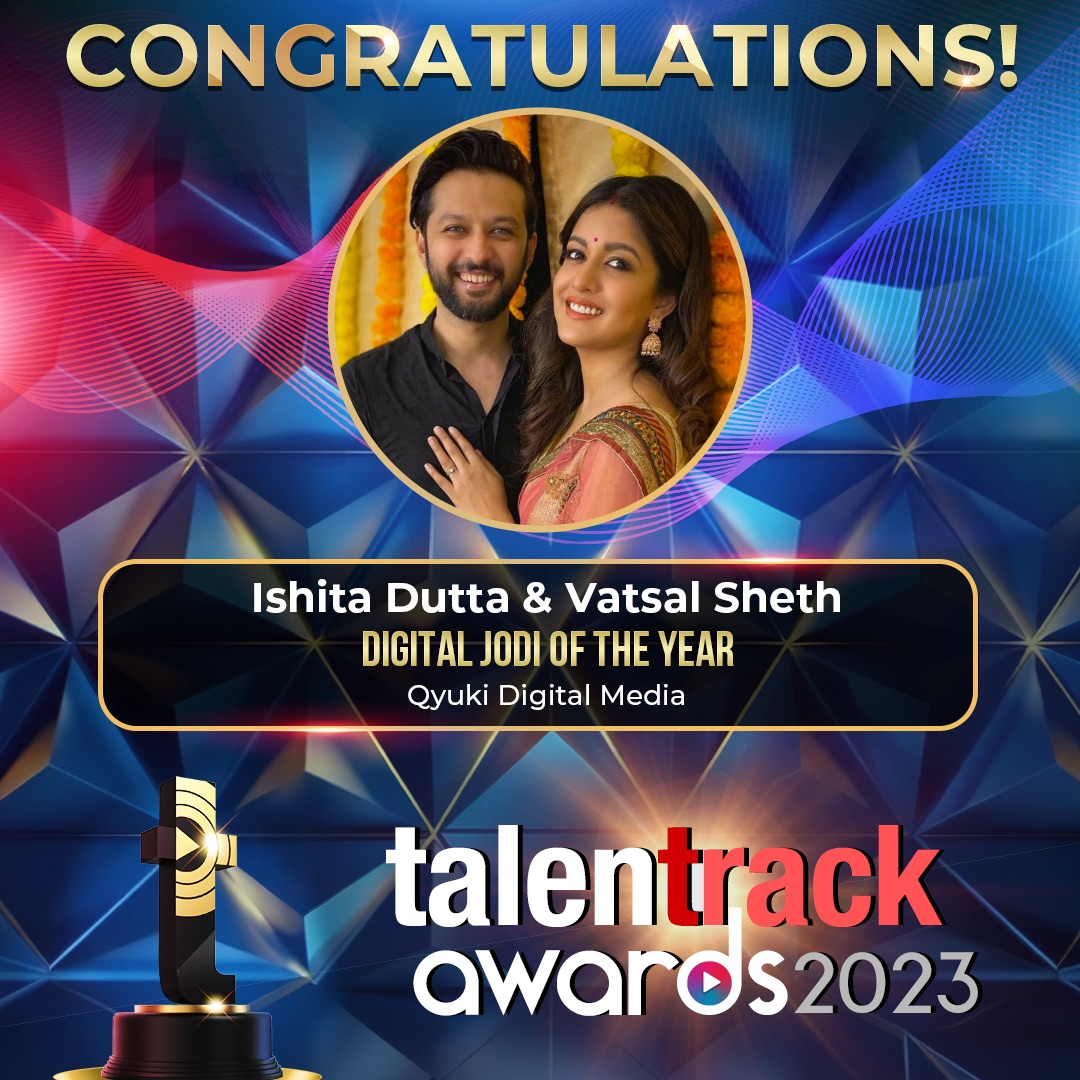 Congratulations Ishita Dutta (@ishidutta) & Vatsal Sheth (@shethvatsal) on winning the Digital Jodi of the Year award at Talentrack Awards 2023! #Talentrack #TalentrackAwards #TalentrackAwards2023 #IshitaDutta #VatsalSheth #Qyuki