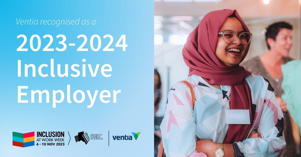 VentiaServices's tweet image. We’re celebrating #InclusionAtWorkWeek with @DivCouncilAus and our recognition as a ‘2023-2024 Inclusive Employer’. Read the DCA Inclusive Employer Index media release: bit.ly/3QtZBoK

#DiversityandInclusion #DiversityAtWork #TeamVentia
