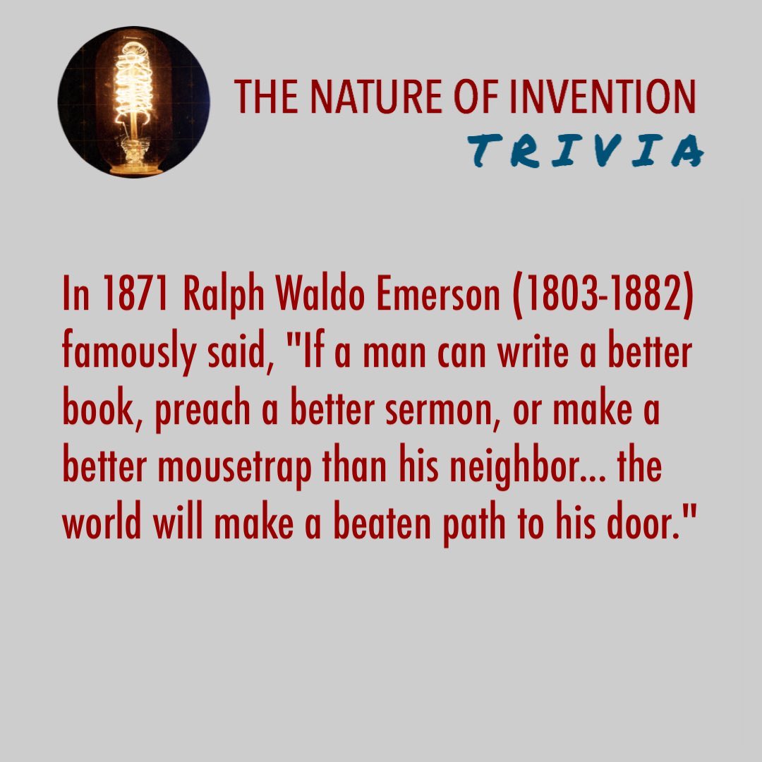 23 years after Emerson's memorable idiom🔻, William Chauncey Hooker of Abingdon, Illinois🇺🇸 was granted this🔻landmark #patent #OTD November 6, 1894, for his invention of the first spring-loaded mousetrap. Still in use today, it was indeed 'a better mousetrap.'