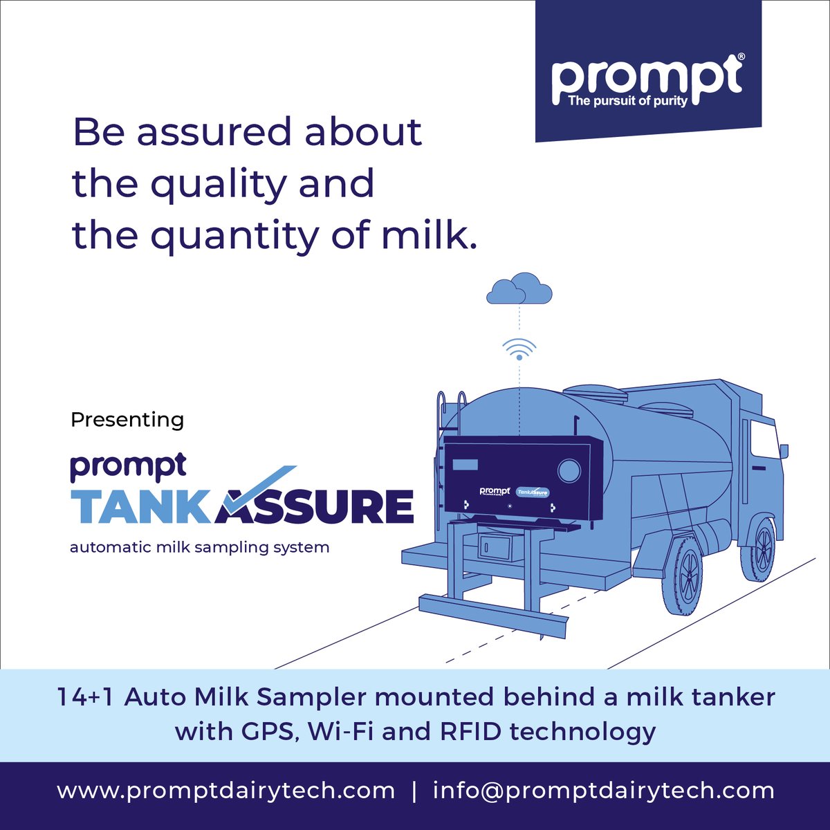 Prompt TankAssure, enabled with GPS, Wi-Fi, and RFID technology, ensures accurate data on the milk quality and quantity collected by milk tankers at various collection points.
To know more, visit promptdairytech.com/tankassure-aut….

#prompt #milk #dairy #quality #quantity #technology