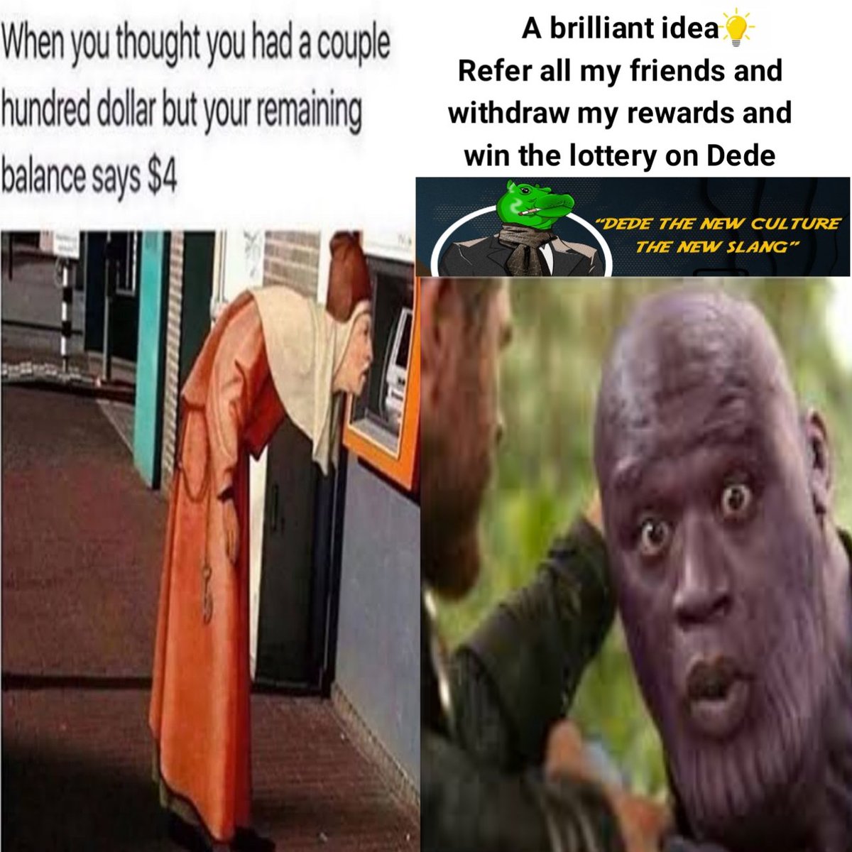 Why stay broke when you can earn on @Dedecommunity 

Dede is the first referral and lottery Bot on Ethereum. Refer, earn and withdraw your rewards anytime or win the lottery.

<a href="/1_chloe8/">De_chloe#WID</a>
<a href="/Algebra_Web3/">AlgΣbra(💜,🧡) | The Crypto Det.</a>
<a href="/0xkingbradley/">King Bradley🦇 🔊</a> 
<a href="/Vicki_Swift_/">Queen Victoria #WID</a> be a part of @Dedecommunity