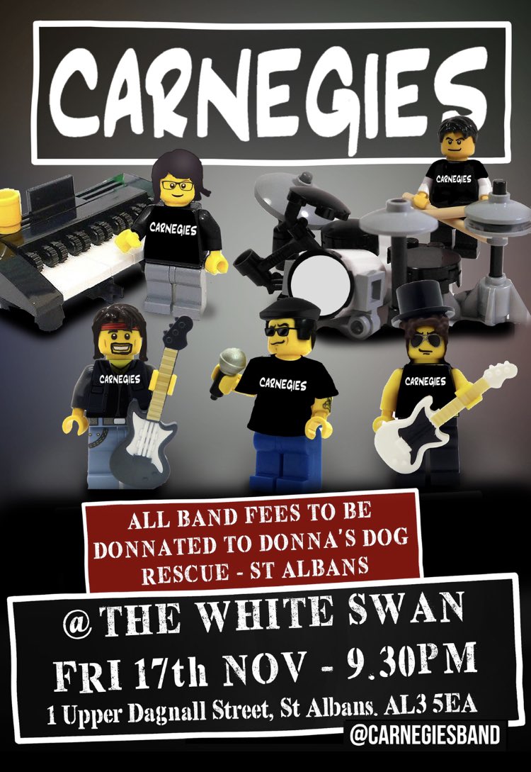 Our next gig at the White Swan in #StAlbans. We will be donating our band fee to #DonnasRescueDogsStAlbans #rescuedogs #dogrescue #stalbansbusinesses #livemusic #coverband #functionband #partyband #hertslivemusic #carnegiesband