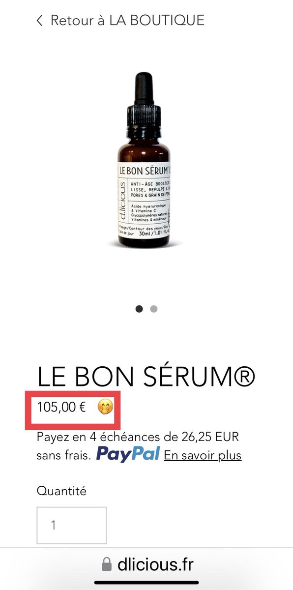 MSister0001's tweet photo. A quand même 95€/ crème
& 105€ / serum
Paiement en 4fois 🤦🏽♀️
#DLicious https://t.co/juJ48FIBap