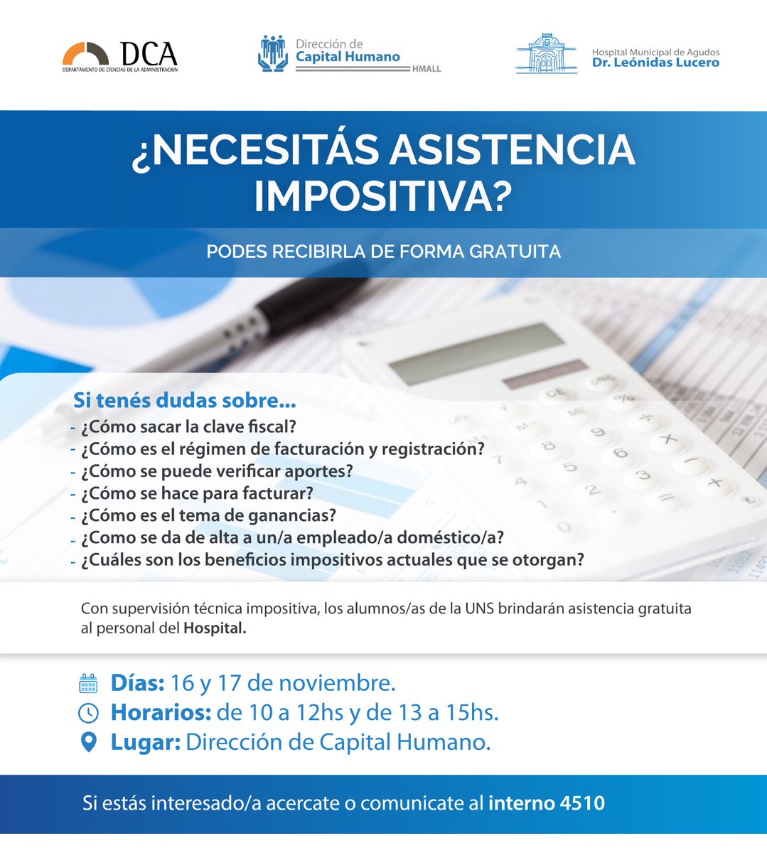 🔵Para el personal del hospital
➡️¿Necesitás asistencia impositiva?
✅️Podes recibirla de forma gratuita