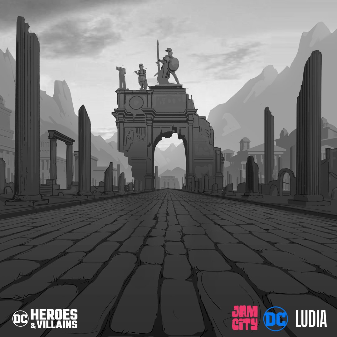 Another backgound I had fun working on for DC Heroes and Villains. It's the entrance to Bana-Mighdall in Themiscyra.

<a href="/LudiaGames/">Ludia Inc.</a>  <a href="/JamCityHQ/">Jam City</a> 
AD: Lysanne Martin

More work:
Artstation: artstation.com/guillaume_bouc…
Instagram: instagram.com/gbillustration/
Bsky: bsky.app/profile/guilla…
