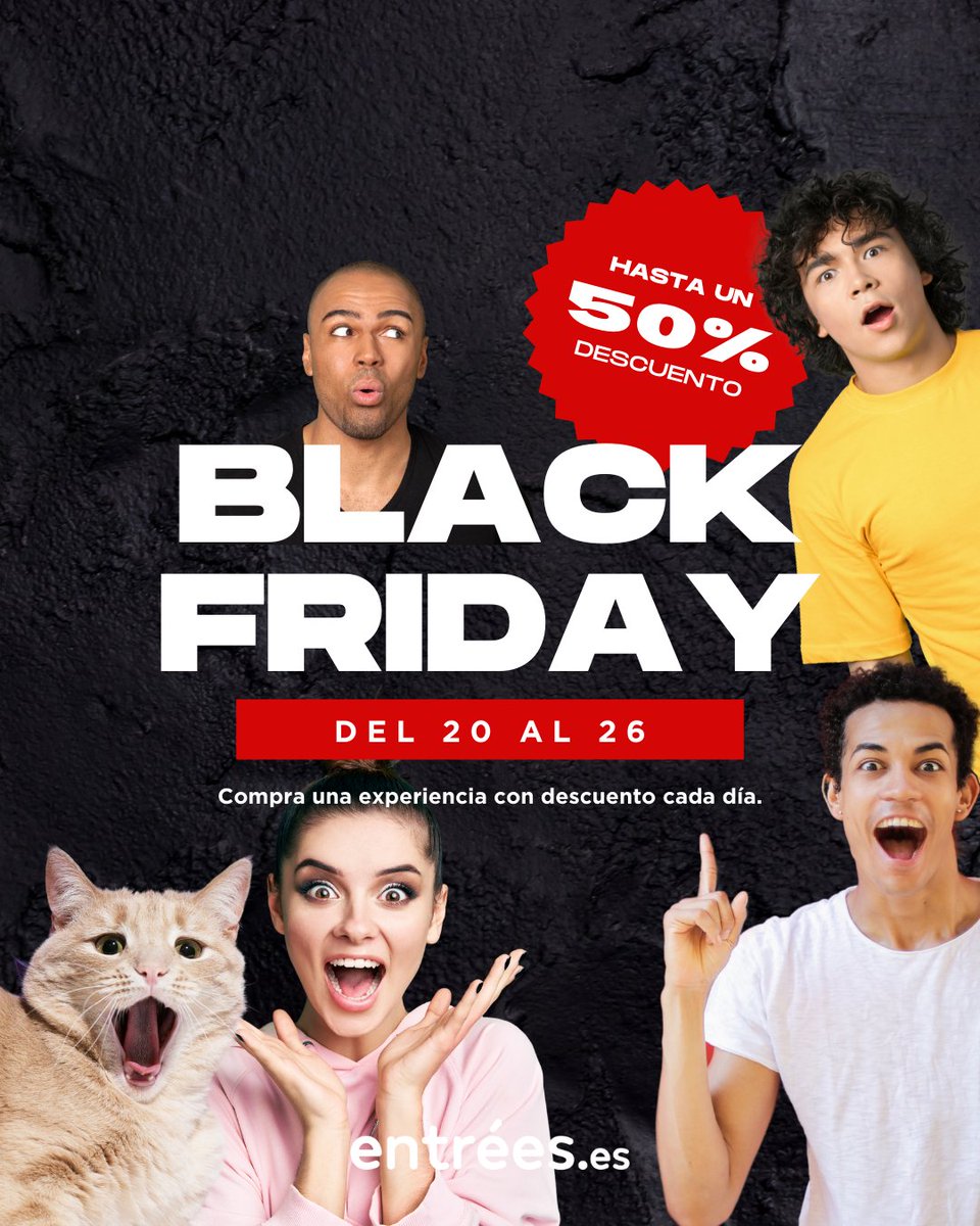 💥 El #BlackFriday está a la vuelta de la esquina y queremos que te prepares para una semana cargada de descuentazos.  

Cada día de la próxima semana te ofreceremos un descuento por día para canjear en diferentes experiencias. 

 🔛 ¡Activa las notificaciones!