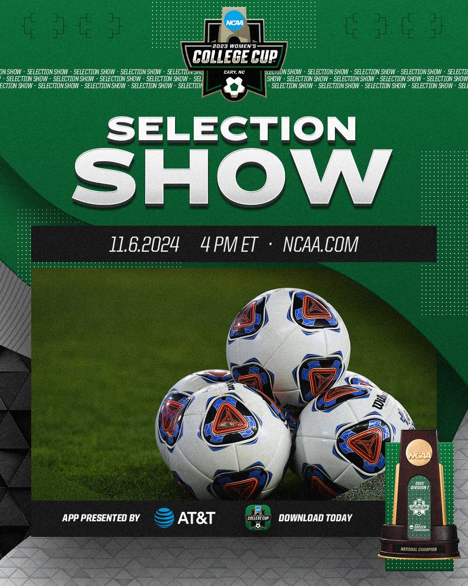 🚨 𝐒𝐄𝐋𝐄𝐂𝐓𝐈𝐎𝐍𝐒 𝐀𝐑𝐄 𝐓𝐎𝐃𝐀𝐘 🚨

#NCAASoccer DI Women's Soccer Selection Show
⏰ 4 PM ET
💻 NCAA.com