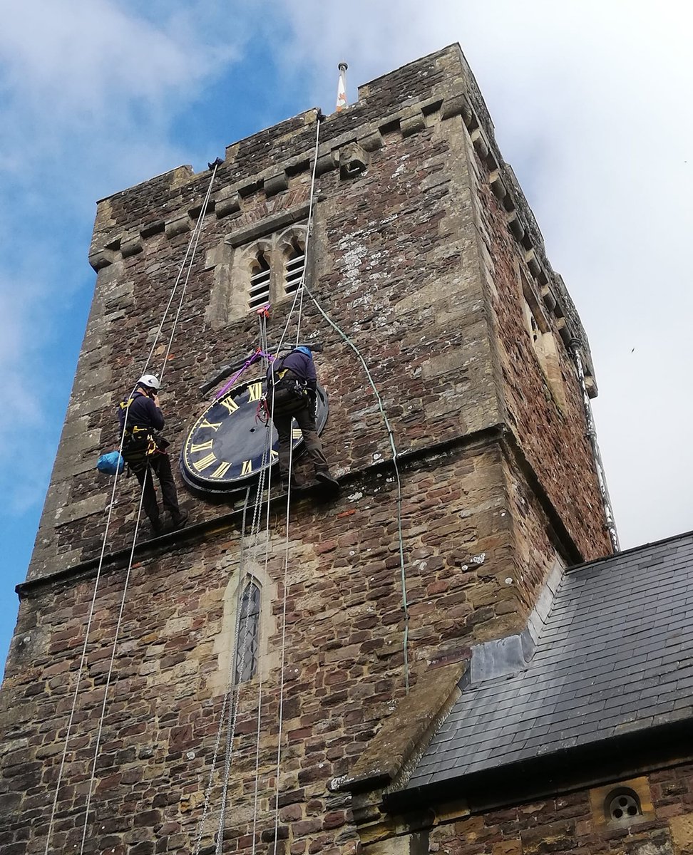 SmithofDerby's tweet image. A great installation job by Joe, Jason and Michael, who abseiled up and down #StCadocsChurch Tower, Caerleon, to refit the #clockdials, which we restored with great care at our Derby Works.⁠

2nd photo: Rev'd Sue Pratten adds her name to be hidden for hopefully many decades!