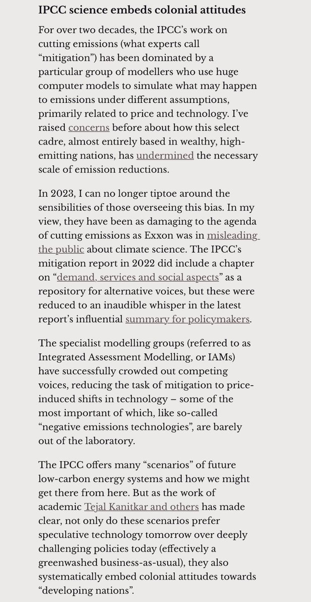 Kevin Anderson (@kevinclimate) on Twitter photo #COP28 needs voices of the Global South/Majority to raise the discussion far beyond the colonial norms & wider inequalities embedded deep in the <a href="/IPCC_CH/">IPCC</a> (WGIII). See: theconversation.com/ipccs-conserva…
It’s 2023, yet the framing of climate change remains locked into a yesteryear mindset. #COP28 needs voices of the Global South/Majority to raise the discussion far beyond the colonial norms & wider inequalities embedded deep in the <a href="/IPCC_CH/">IPCC</a> (WGIII). See: theconversation.com/ipccs-conserva…
It’s 2023, yet the framing of climate change remains locked into a yesteryear mindset.