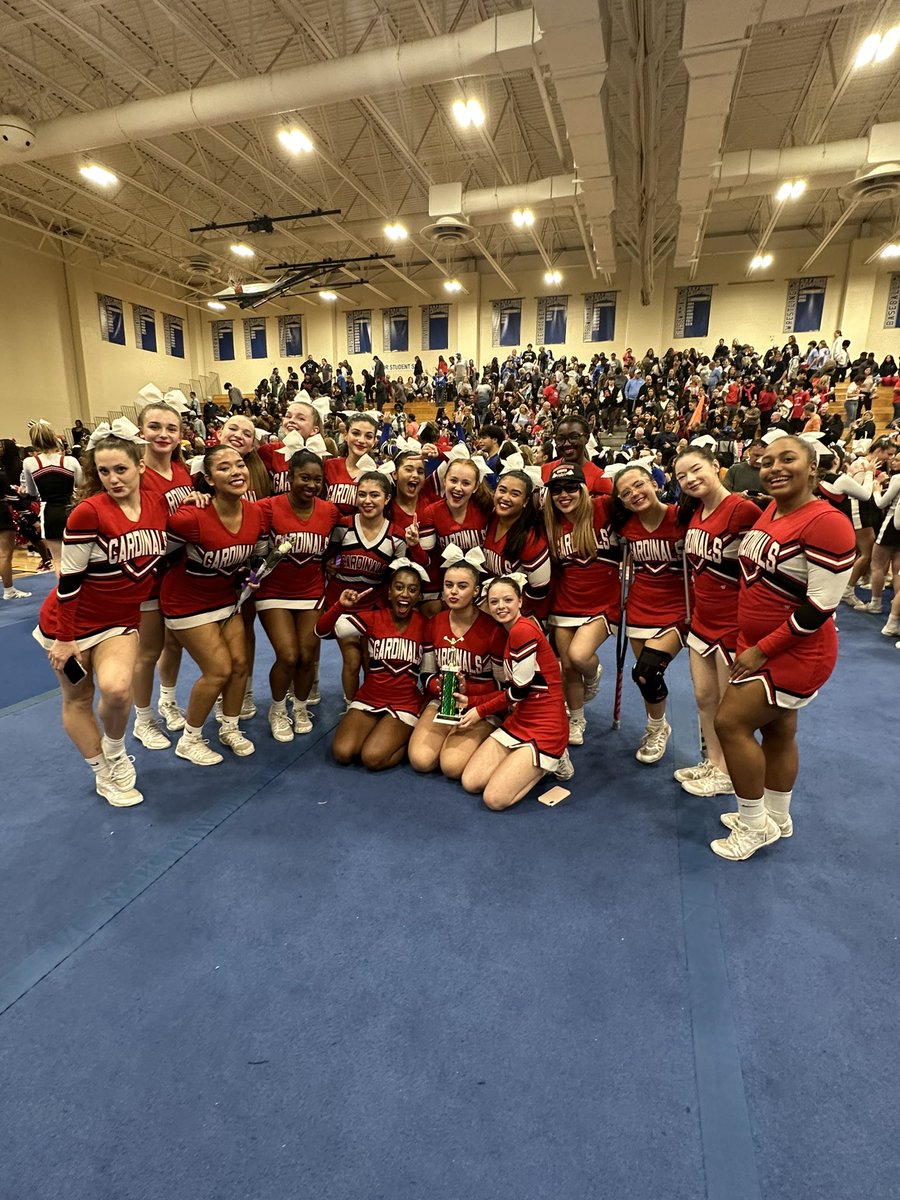 Mrs_Brackett_'s tweet photo. Congratulations to the well-earned, newly named CVC Small Division Champions! LHS Cardinals Cheer took the mat by storm yesterday at their CVC competition. So proud of these girls! 🎀🏆 #LHSCheer #LetsGoCards @dadamltps https://t.co/5m8ZgAbs3y
