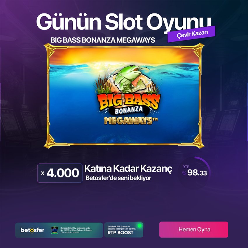🎰Günün En Çok Kazandıran Slot Oyunu

🎣 Big Bass Bonanza Megaways™

💰Bahsinizin 4.000x katına kadar kazanç fırsatı

👑 En yüksek RTP oranlarına sahip Slot oyunları ile sınırsızca kazanın

🎰 bit.ly/Betosferadres