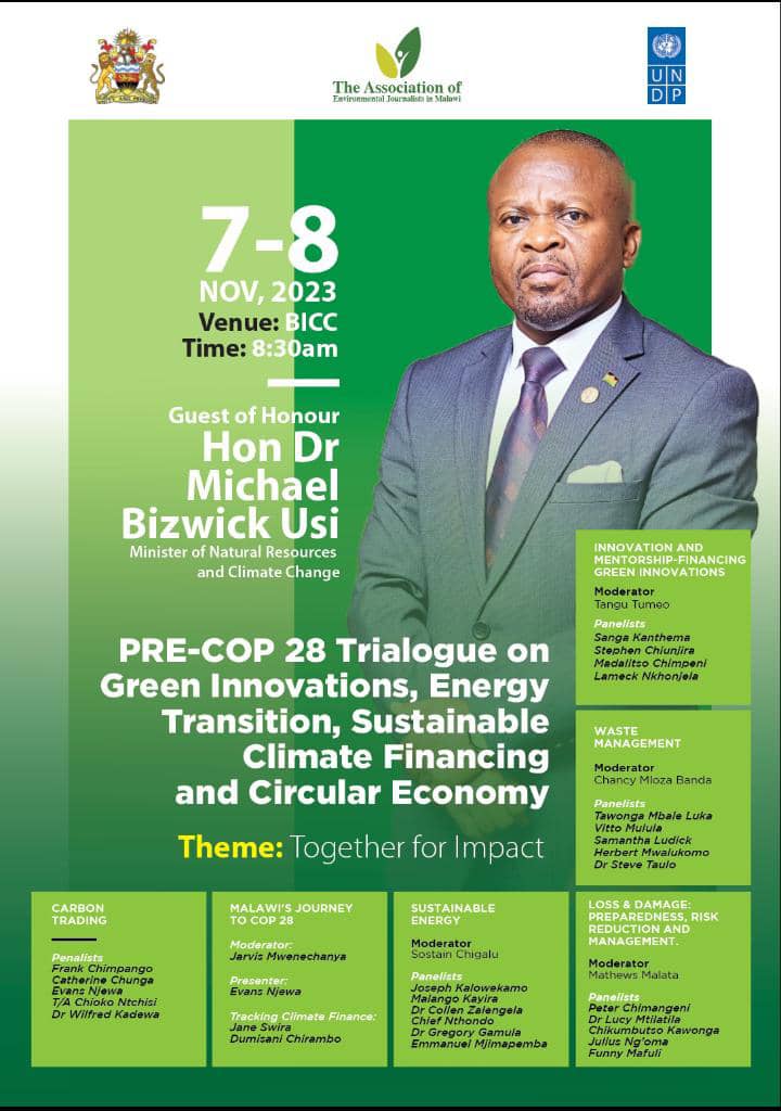 AEJ Malawi (@aej_malawi) on Twitter photo We are thrilled to partner <a href="/MalawiGovt/">Malawi Government🇲🇼</a> through Ministry of Natural Resources and Climate Change to organise a Pre - <a href="/COP28_UAE/">COP28 UAE</a> Trialogue.
Theme : Together for Impact
Supported by the <a href="/undpmalawi/">UNDP Malawi</a> funded National Climate Change Resilience Programme (NCRP)
#MW2063
<a href="/UNMalawi/">UN Malawi</a> We are thrilled to partner <a href="/MalawiGovt/">Malawi Government🇲🇼</a> through Ministry of Natural Resources and Climate Change to organise a Pre - <a href="/COP28_UAE/">COP28 UAE</a> Trialogue.
Theme : Together for Impact
Supported by the <a href="/undpmalawi/">UNDP Malawi</a> funded National Climate Change Resilience Programme (NCRP)
#MW2063
<a href="/UNMalawi/">UN Malawi</a>
