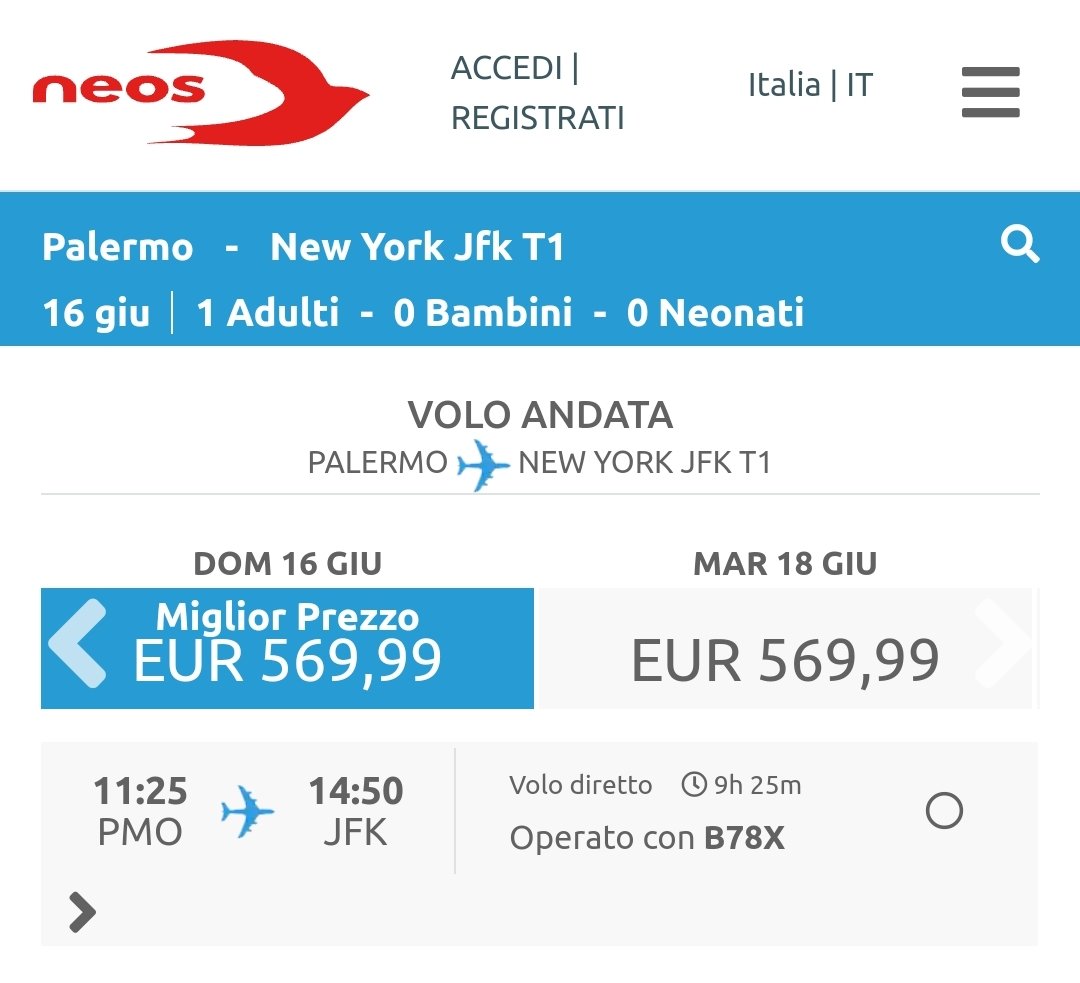 Neos apre Palermo - New York JFK