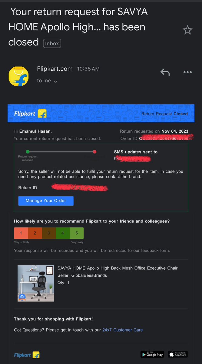 EMAMULHASAN's tweet image. Is this your way of resolving issues, @Flipkart / @flipkartsupport , by sending an email without actually solving the problem?
#Flipkart #supportfailure #CustomerServiceIssues
#UnsatisfiedCustomers
#ProductQualityConcerns
#CustomerFeedback