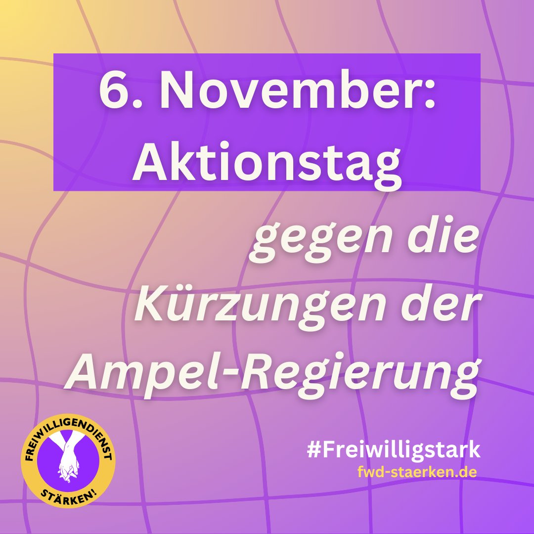Heute protestieren nochmal bundesweit die Träger der #Freiwilligendienste gegen die Kürzungspläne im Etat des @BMFSFJ. Jede vierte Stelle in #FSJ und #BFD droht wegzufallen. Wir appellieren an die Politiker im <a href="/Bundestag/">Deutscher Bundestag</a>, diese Einsparungen doch noch zurückzunehmen! <a href="/fwdstaerken/">Freiwilligendienst stärken!</a>