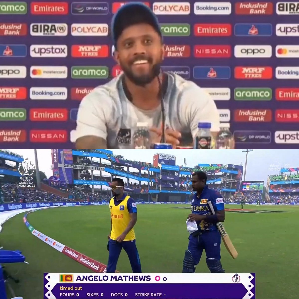 Nitinsvibe's tweet photo. Angelo Mathews becomes the FIRST cricketer to be timed out, would you like to congratulate him ?

 Le Kusal Mendis : Why would I congratulate him

Shakib #ShakibAlHasan https://t.co/f579TGeYJf