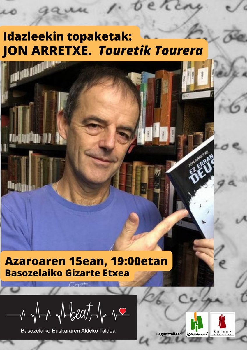 Azaroaren 15ean <a href="/ArretxeJon/">jon arretxe</a> auzkidearen bisita izango dugu Irakurketa Txokoan! Data gorde!!
#euskalliteratura #jonarretxe #toure #touredetektibea #euskaragureauzokotaupada
