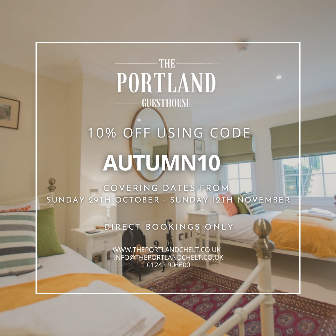 Join us this week to enjoy 10% off your stay. Use code AUTUMN10 when booking via theportlandchelt.co.uk 

#Cheltenham #staycation
