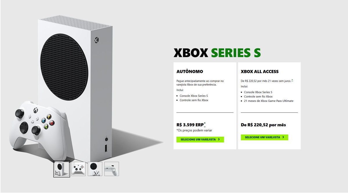 Microsoft reitera que o novo preço do Xbox Series S no Brasil é R$ 3.599