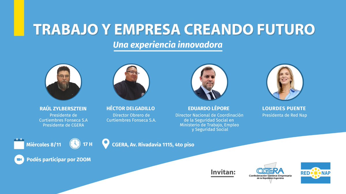 🇦🇷Nueva perspectiva en el #mundolaboral: Un conversatorio para compartir experiencias sobre cómo los #trabajadores pueden participar de las #ganancias de la #empresa <a href="/raulzyl/">Raúl Zylbersztein</a> <a href="/CGERAnacional/">CGERA</a> <a href="/mlpuente/">María Lourdes Puente</a> #rednapenacción