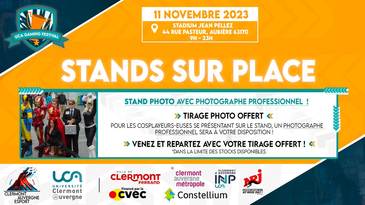 𝙎𝙝𝙤𝙤𝙩𝙞𝙣𝙜 𝙥𝙝𝙤𝙩𝙤 𝙚𝙩 𝙞𝙢𝙥𝙧𝙚𝙨𝙨𝙞𝙤𝙣 𝙤𝙛𝙛𝙚𝙧𝙩𝙚 !

Pour nos amis Cosplayeurs-euses et pour tous, venez profiter du stand Photo, tenu par un photographe professionnel ! 📸

*Dans la limite des stocks disponibles

<a href="/kameliacos/">🎩Sheriff Kamelia🧁</a> 👋

#UCAGF #Gaming #eSports