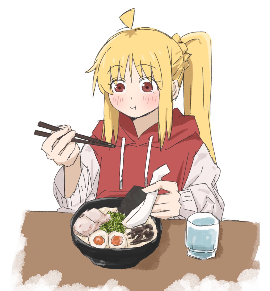 ijichi nijika 1girl blonde hair chopsticks solo bowl food holding chopsticks  illustration images