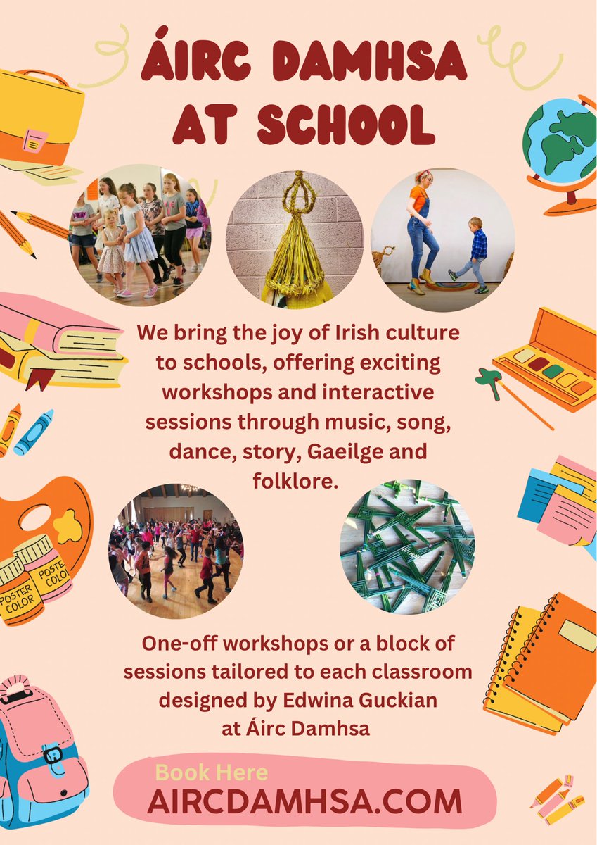 TEACHERS ✏️📚 Would you like us to visit your school? 
Our school workshops are back! We offer Irish culture sessions in primary and secondary schools through dance, song, music, stories, folk traditions and more. 
More info here: aircdamhsa.com/schools