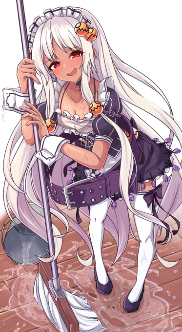 対魔忍のユーリヤちゃんがドジっ子メイドとしての本領を発揮しているシーン(Skeb依頼品)