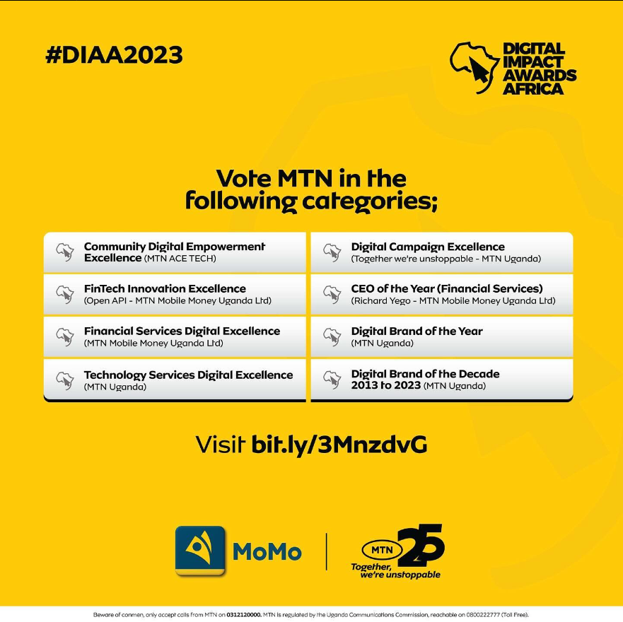 We are nominated in the #DIAA2023. Vote for MTN by visiting bit.ly/3MnzdvG
#TogetherWeAreUnstoppable