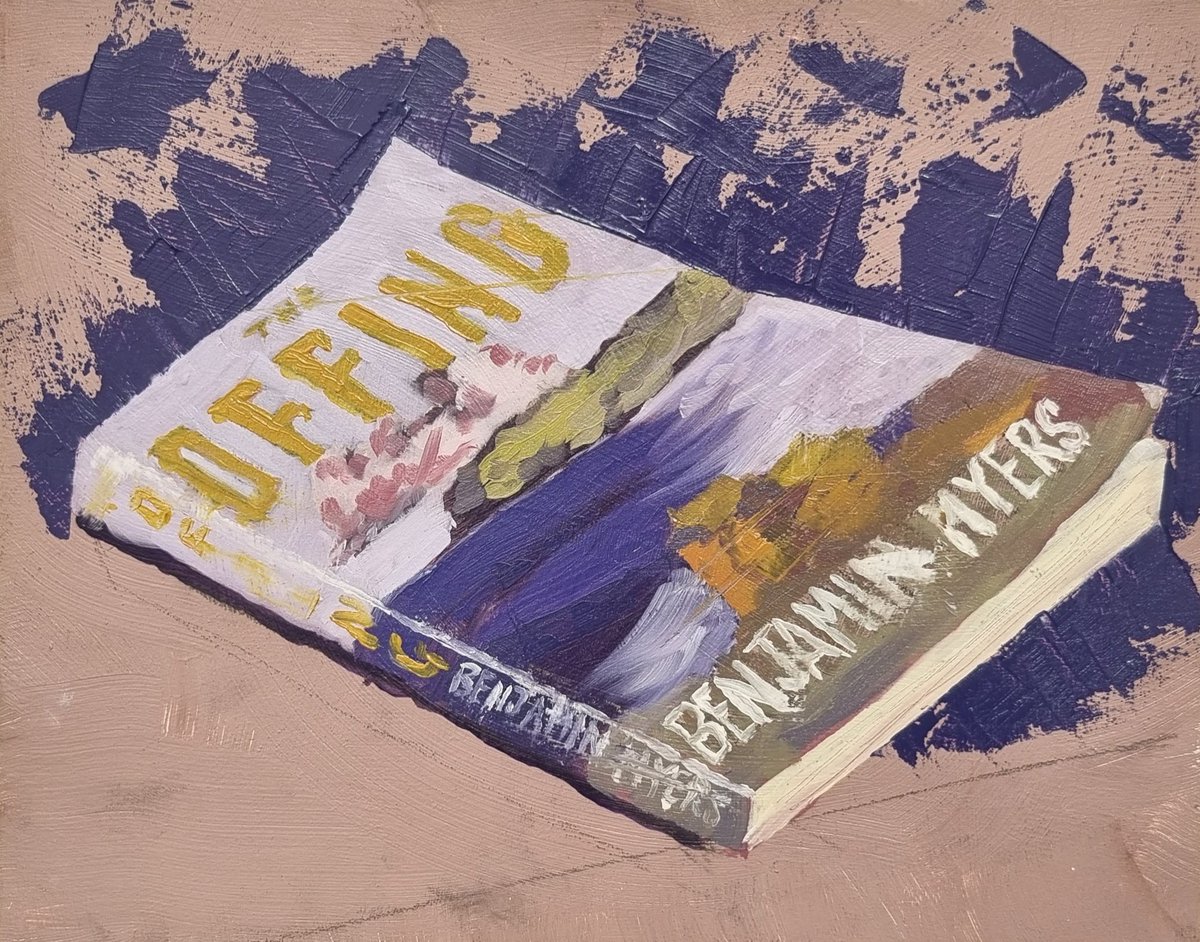 RealKevNewton's tweet photo. Oil painting of my well-thumbed copy of @BenMyers1 Incredible novel, The Offing.   #art #Literature #yorkshire https://t.co/9xBNGeo9c4