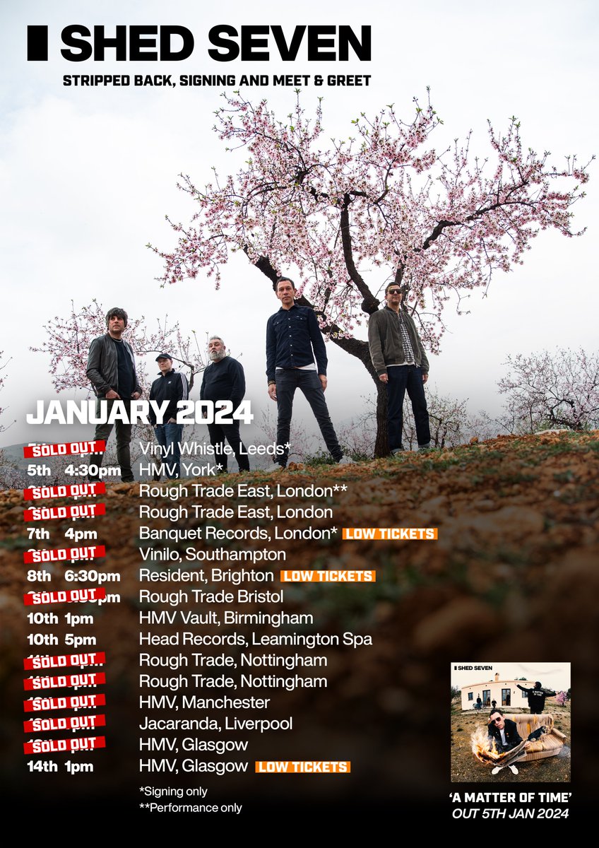 Not many tickets left for our intimate instore tour across the UK in January! To celebrate the release of our new album we’ll be performing some songs stripped back as well as saying hello to as many of you as possible ! 

🎟️: shedsevenn.lnk.to/instores