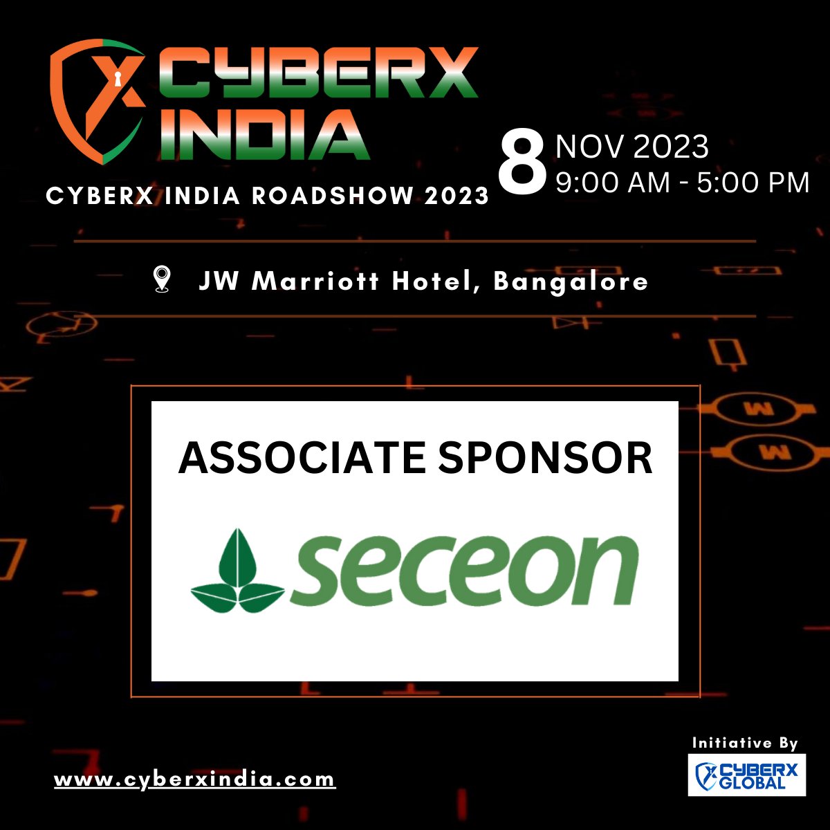 Welcoming onboarding <a href="/Seceon_Inc/">Seceon Inc.</a> as our Associate Sponsor for CYBERX INDIA ROADSHOW on 8th Nov 2023 in Bangalore, India

Date: 8th Nov 2023 
Venue: JW Marriott Hotel, Vittal Mallya Road, Bangalore 

REGISTER NOW: lnkd.in/eVJvRh-8

Follow us on <a href="/IbentoG/">Ibento Global</a> for more updates