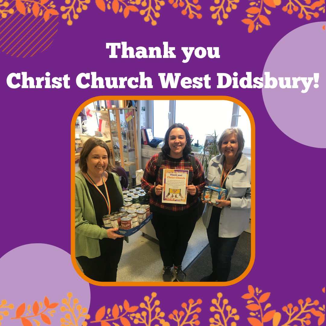 Huge thanks to Christ Church West Didsbury @ChristChurchWD for their generous Harvest donations to the Booth Centre. We are so grateful for your generosity and support of people affected by homelessness in our community.💜