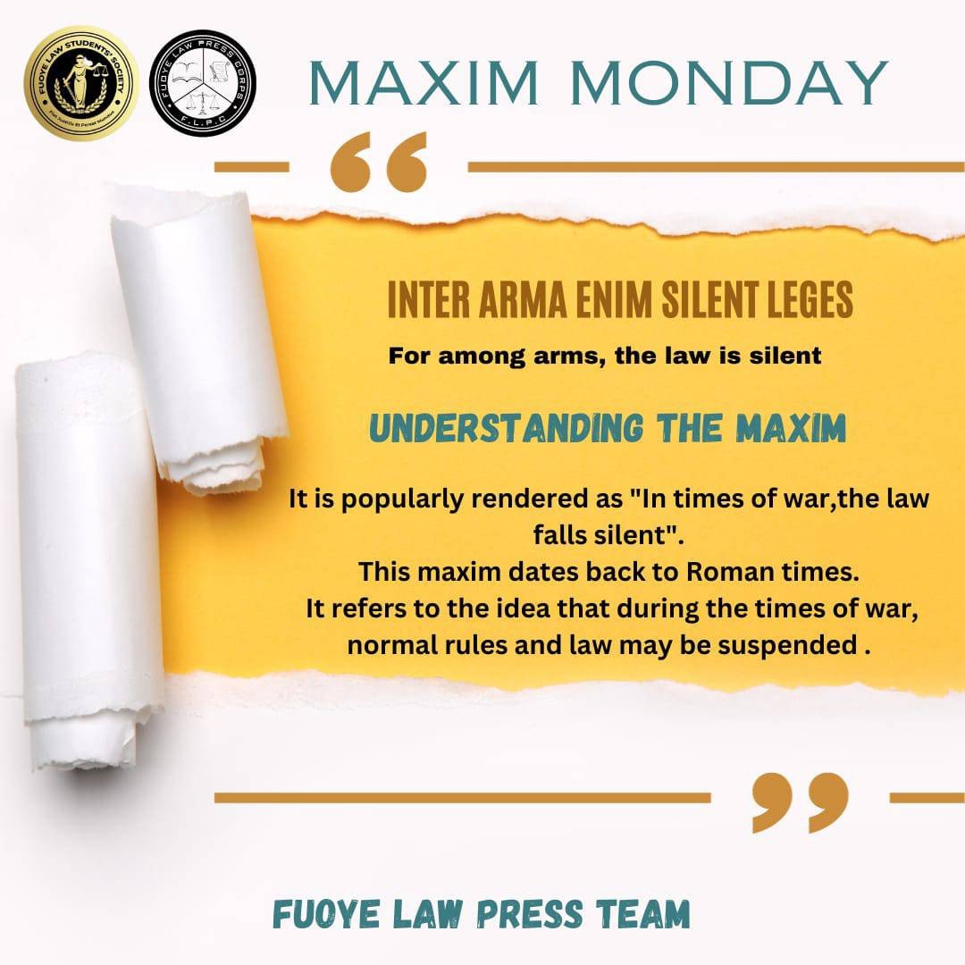 Fuoyelawpress's tweet photo. Introducing to you, Maxim Mondays!

Tell us a maxim you'd like to see here in the comments below! ⚖️

#Mondaymaxims #legalmaxims #LegalKnowledge #lawtweets  #InternationalLaw #NigerianLawSchool #fuoyelaw https://t.co/XdxVDessyb